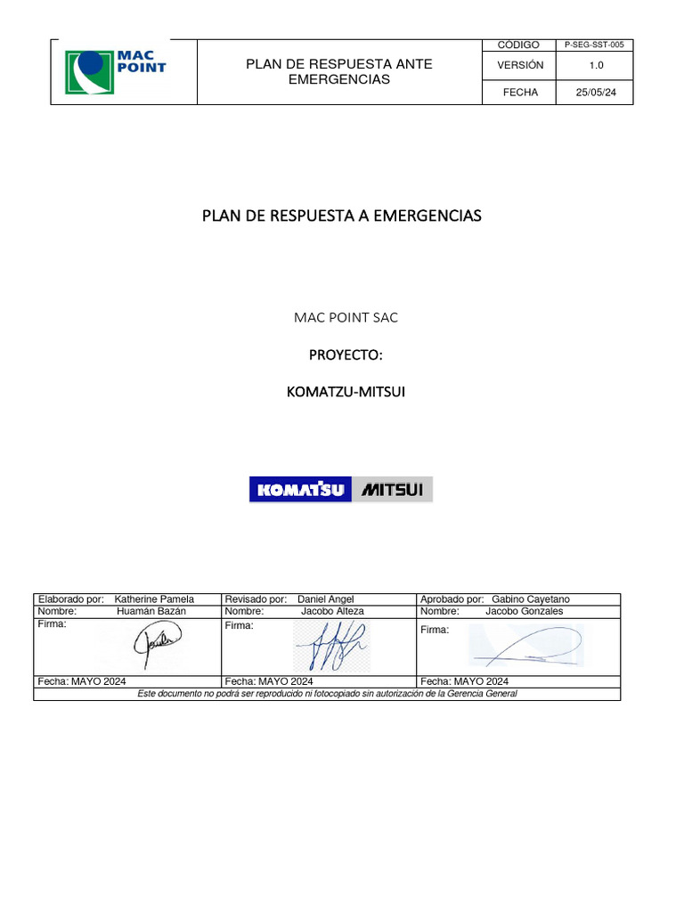 Plan de Emergencias MAC POINT SAC | PDF | Primeros auxilios | Herida