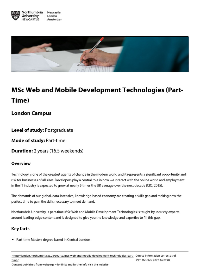 MSC Web and Mobile Development Technologies Part Time | PDF | Mobile ...