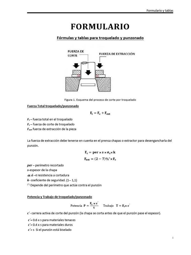 Fórmulas y Tablas para Troquelado y Embutición | PDF | Deformación ...