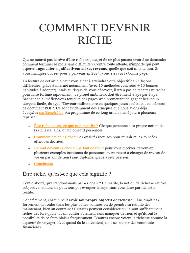 25 Méthodes pour Devenir Riche | PDF | Investir | Crédit