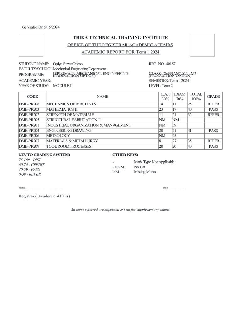 Academic Report: Mechanical Engineering 2024 | PDF | Engineering