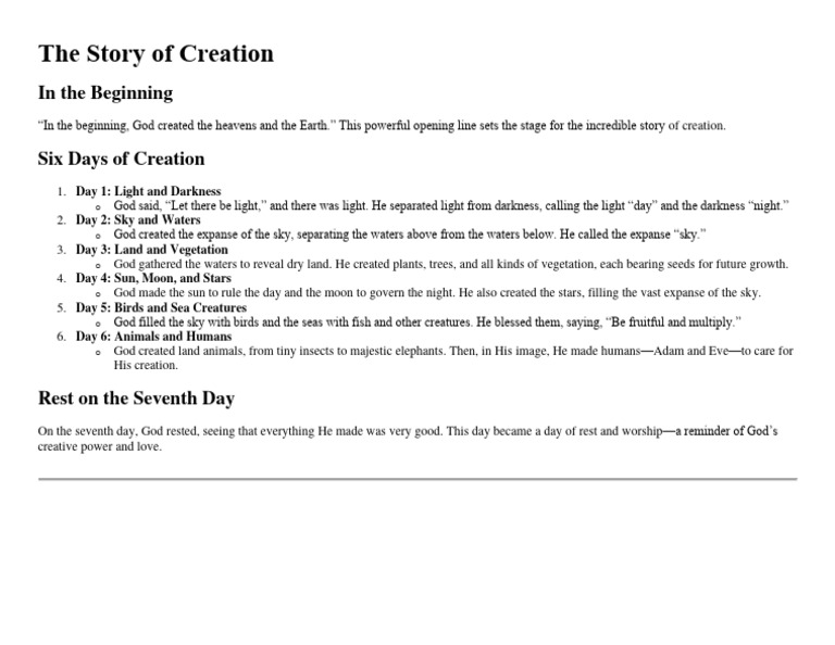 The Story Of Creation Pdf