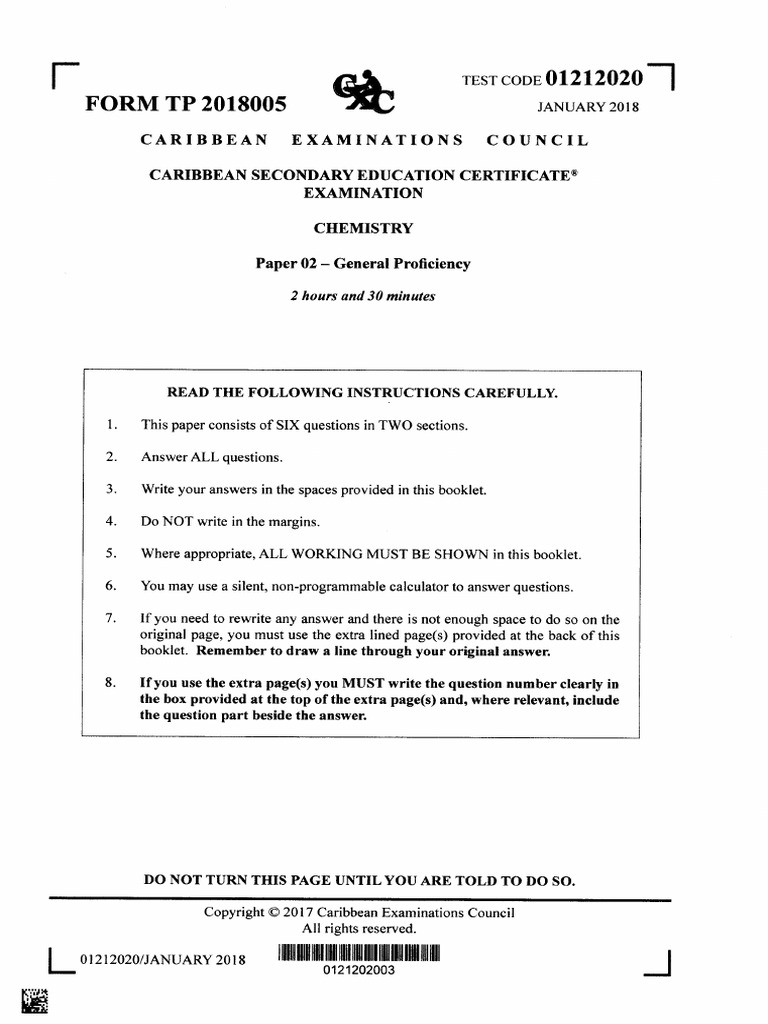 CSEC Chemistry January 2018 P2 | PDF | Titration | Chemistry