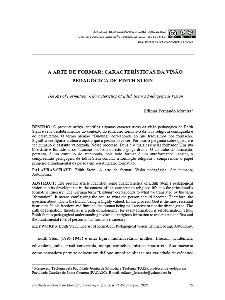 Formação Pedagógica de Edith Stein | PDF | Fenomenologia (Filosofia)