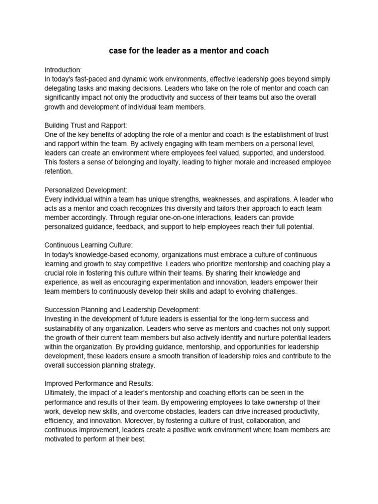 Leader as Mentor: Boost Team Success | PDF | Mentorship | Social Psychology