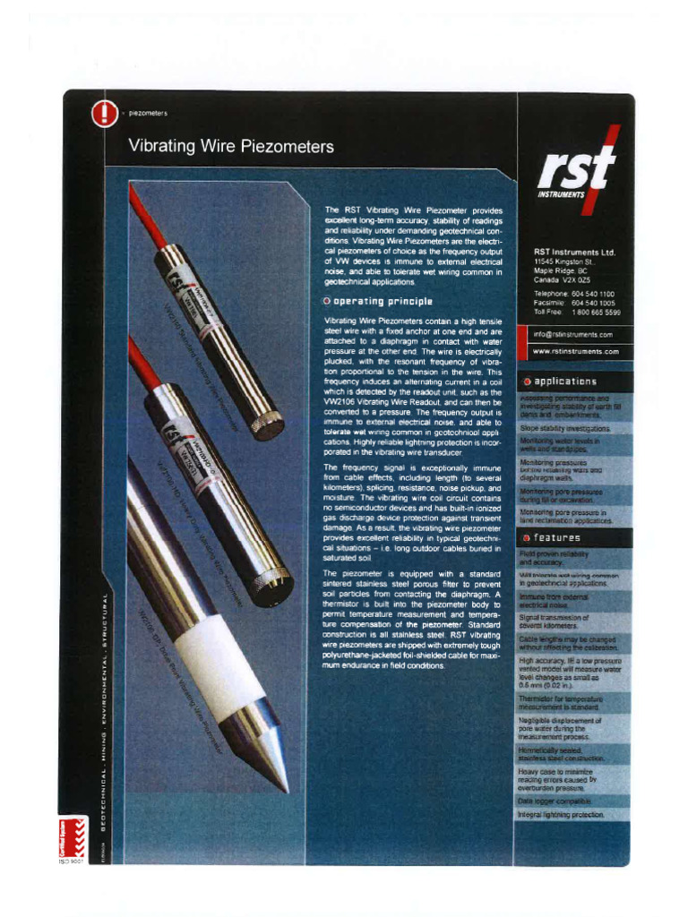 Appendix B2 Product Brochure for Vibrating Wire Piezometer | PDF
