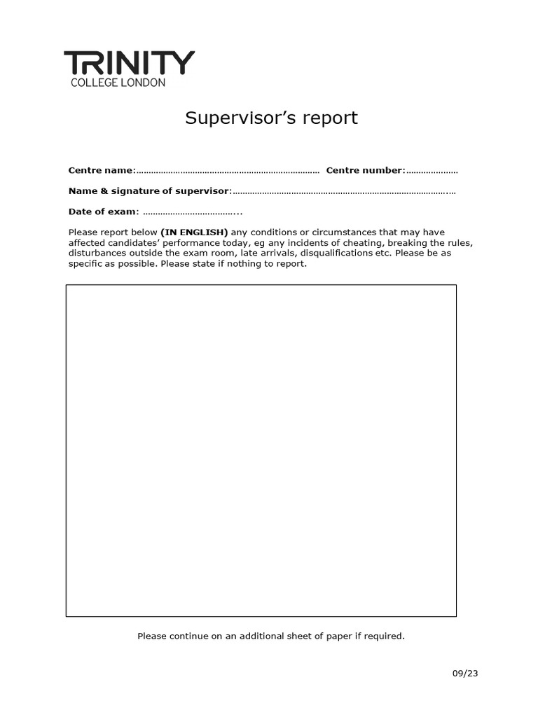Supervisor's Exam Performance Report | PDF