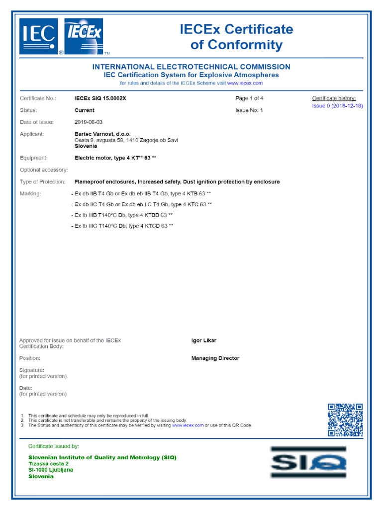 IECEx SIQ 15.0002X Issue 1 _ IECEx Certificates | PDF