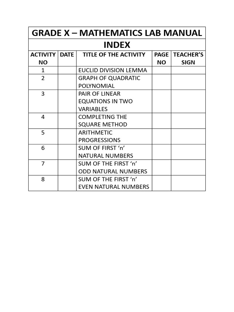 Grade X Mathematics Lab Activities | PDF | Mathematics | Geometry