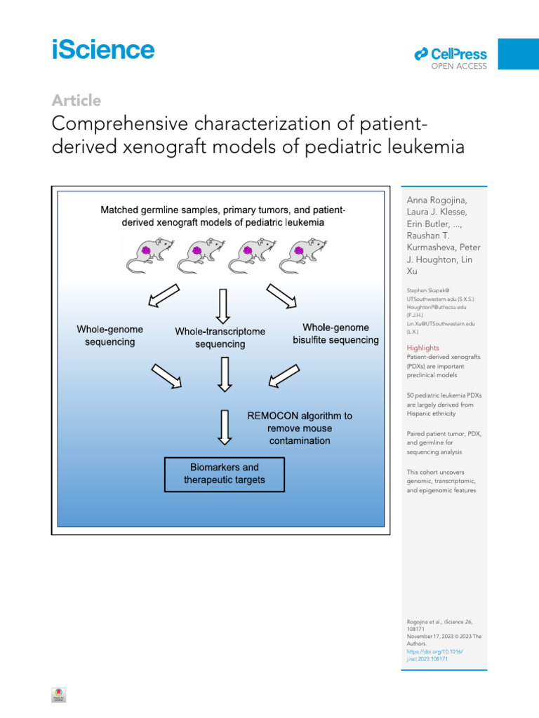 Comprehensive Characterization of Patient-Derived | PDF | Whole Genome ...