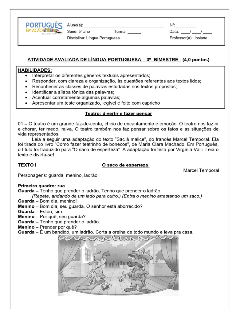 Atividades de Interpretação Teatral 5º Ano | PDF | Empatia | Teatro