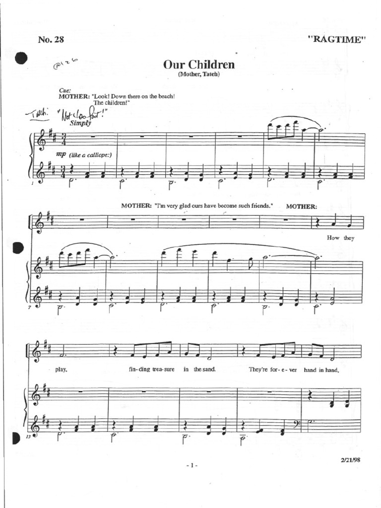 Our Children: Ragtime Lyrics and Score | PDF