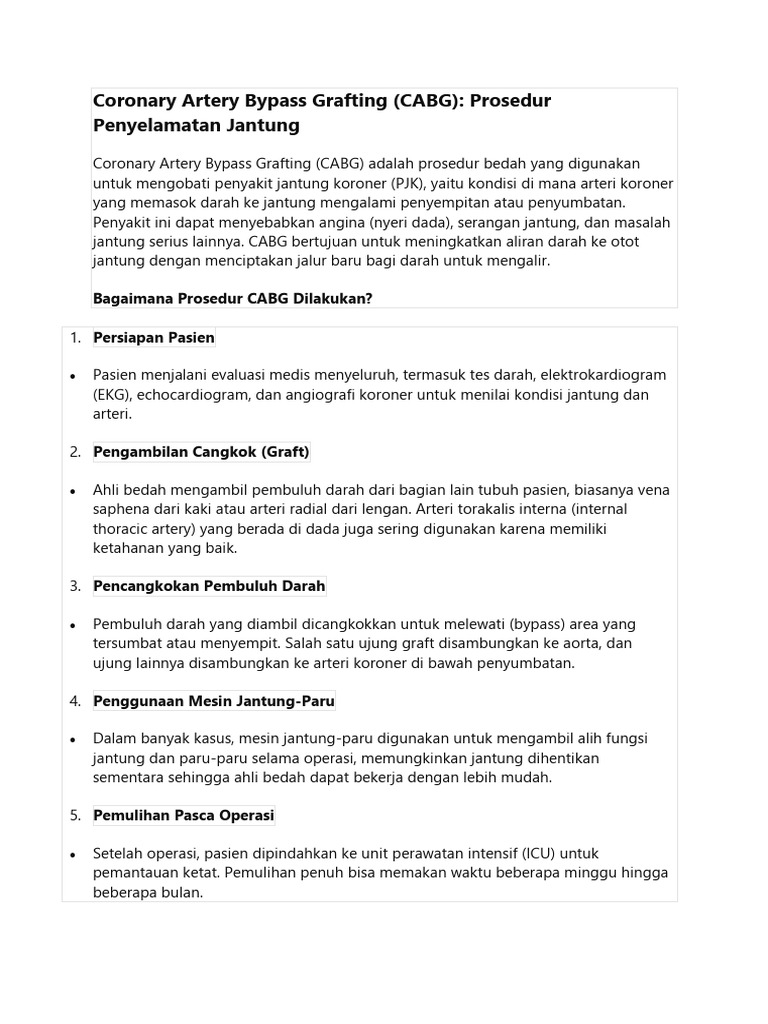 Prosedur CABG untuk Penyakit Jantung | PDF | Sains & Matematika ...