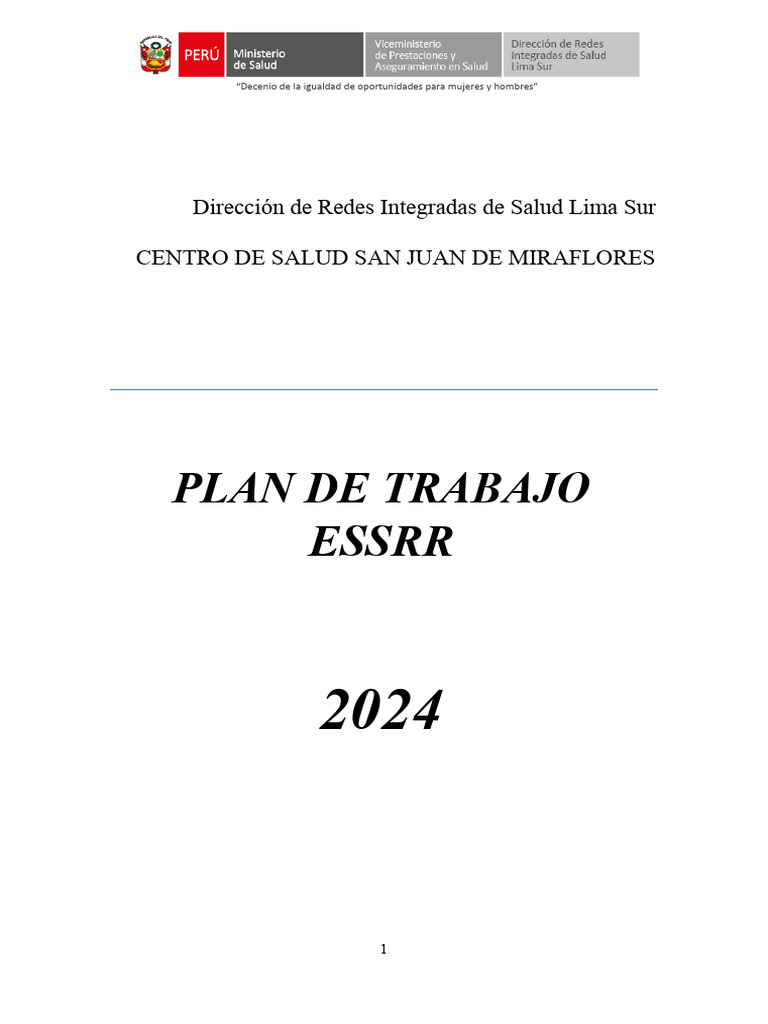 Plan de Trabajo ESSRR 2024 | PDF | Planificación familiar | Control de ...