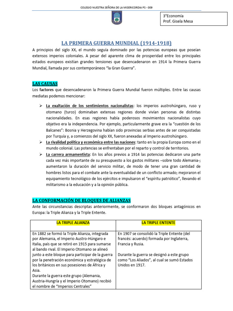 Causas y Consecuencias de la Primera Guerra Mundial | PDF | Austria ...