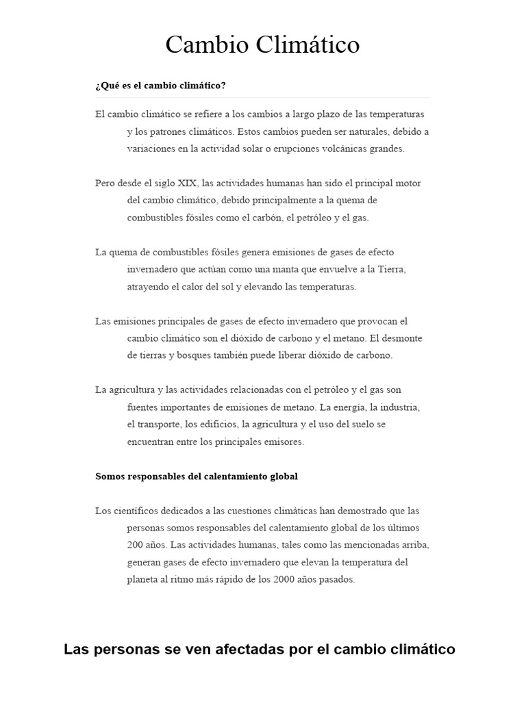Qu es el cambio clim tico pdf gases de efecto invernadero cambio