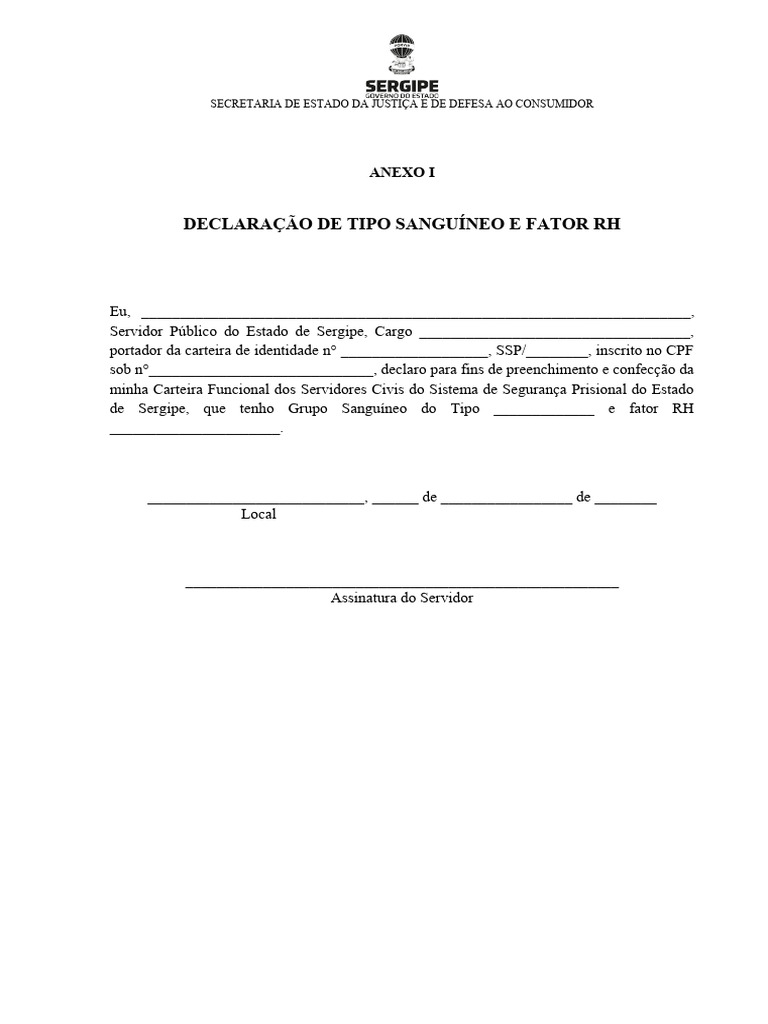 Declaração de Tipo Sanguíneo e RH | PDF