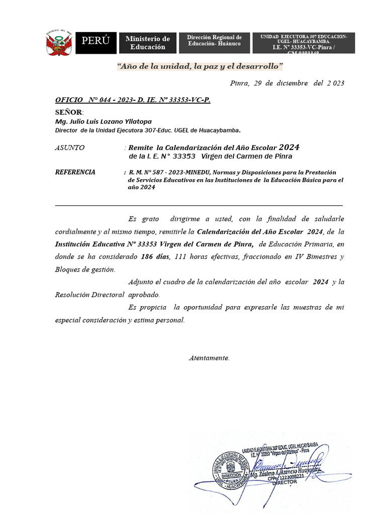 Calendarización Escolar 2024 en Pinra | PDF
