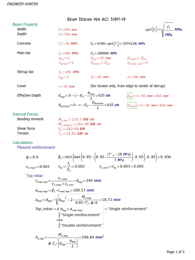 ACI 318M-19 Beam Design Calculations | PDF | Building Technology ...
