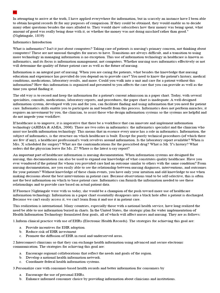 Informatics Lesson 1 | Download Free PDF | Health Informatics | Nursing