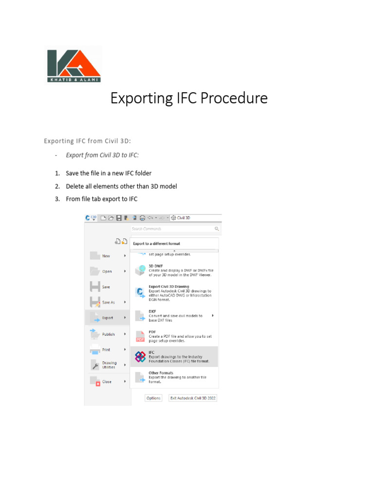 IFC Export Procedure for Civil 3D | PDF