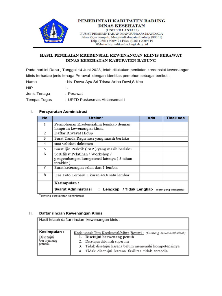 Kredensial Perawat Badung 2023 | PDF