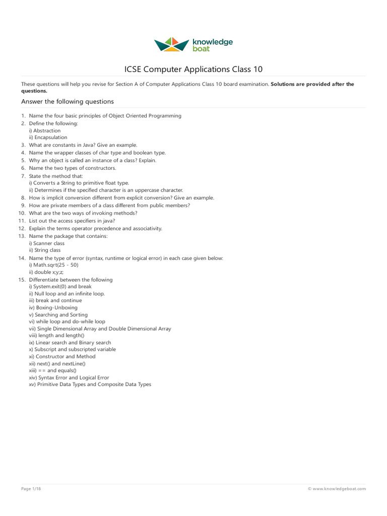 Class 10 Computer Applications Guide | PDF | Class (Computer ...
