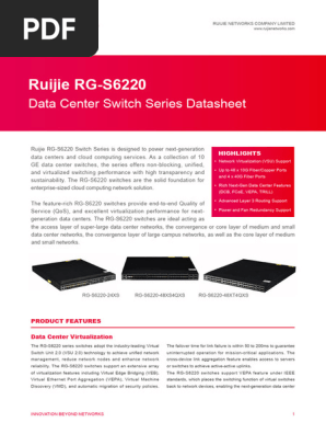 RG-S6220 Series Data Center Switches Datasheet 2016.10.17 | PDF