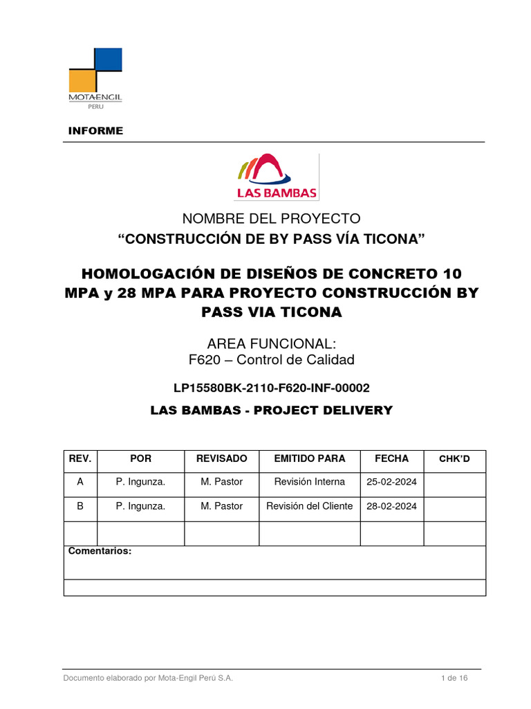 Homologación Concreto 10 y 28 MPA Vía Ticona | PDF | Hormigón | Cemento