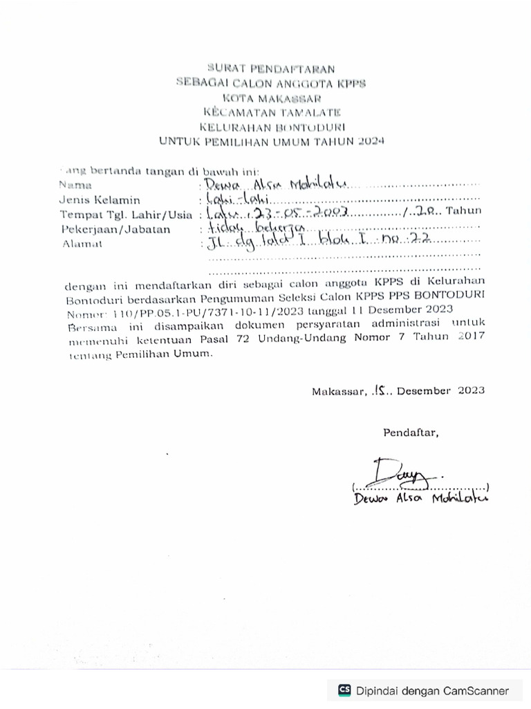 Surat Pendaftaran Pdf