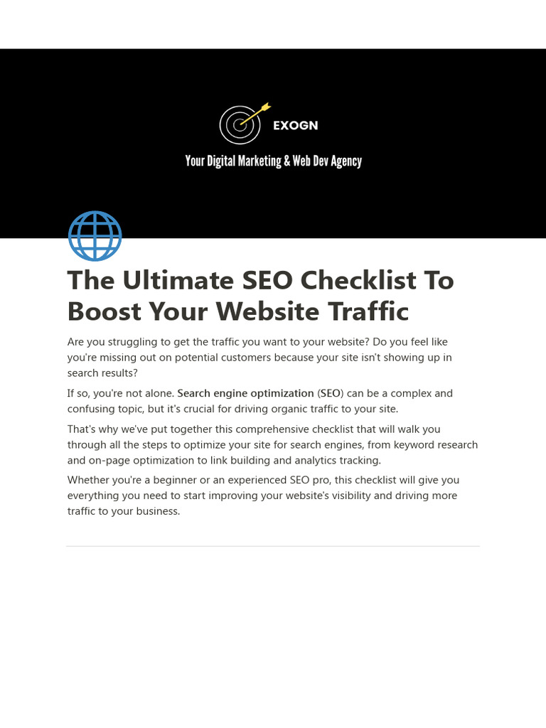 SEO Checklist for Website Traffic Boost | PDF | Search Engine ...