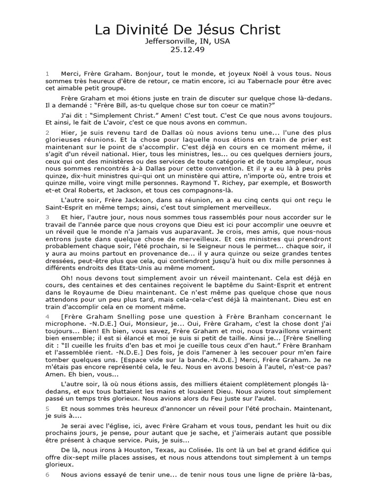 La Divinité de Jésus Christ selon Branham | PDF | Dieu | Jésus