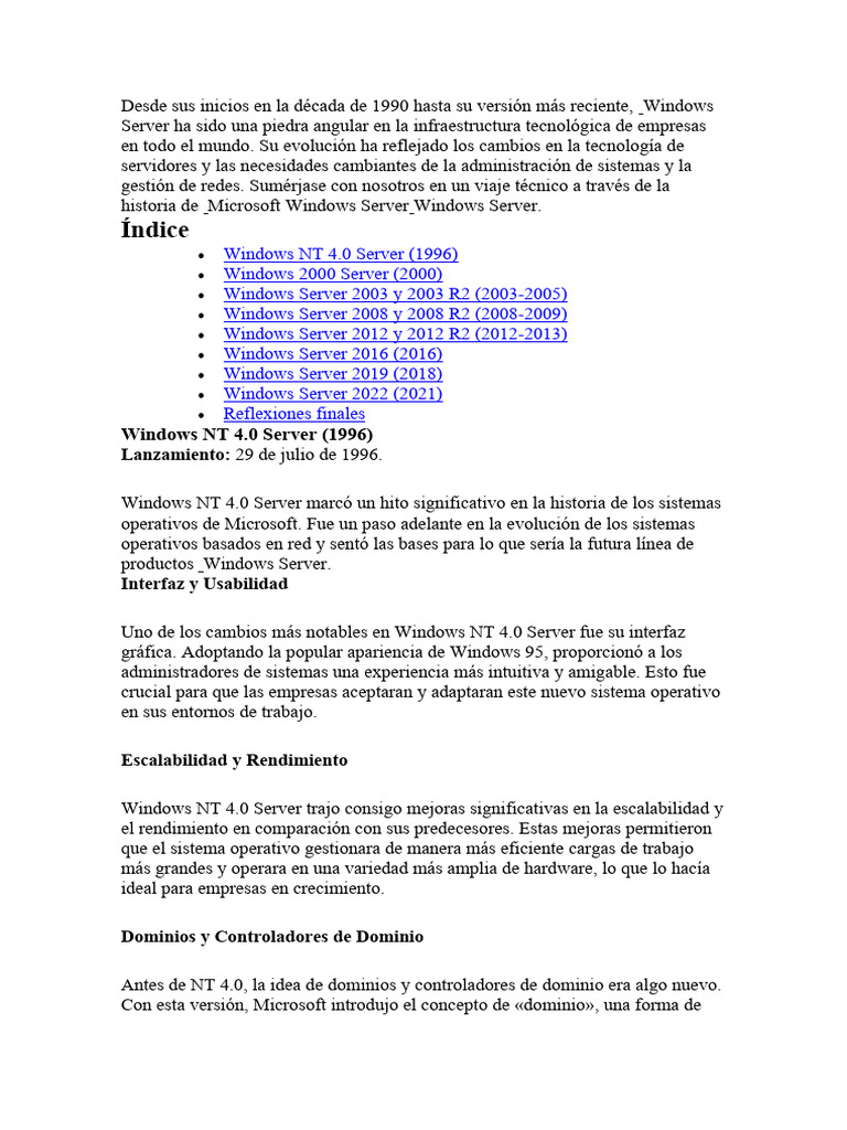 Evolución de Windows Server: 1990-2022 | PDF | Microsoft Windows ...