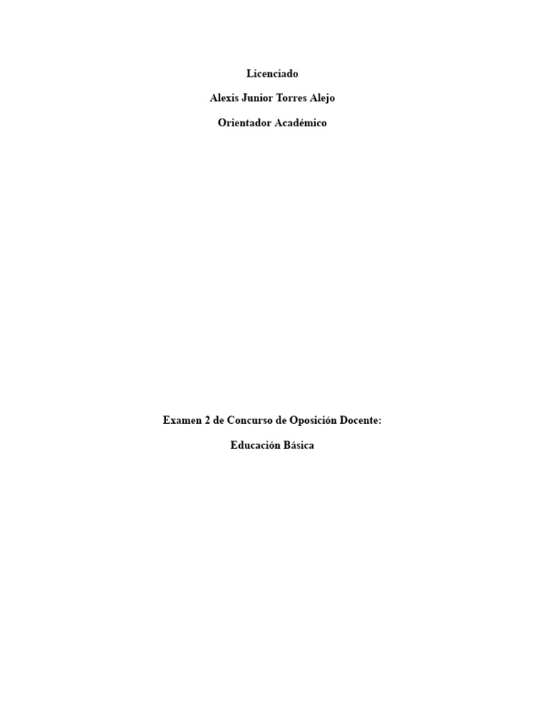 Examen Oposición Docente Educación Básica | PDF | Plan de estudios ...
