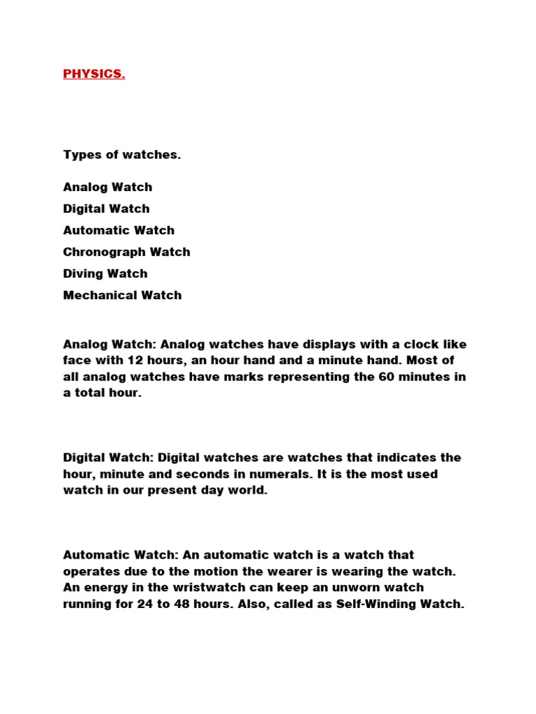 Types of Watches Explained | PDF