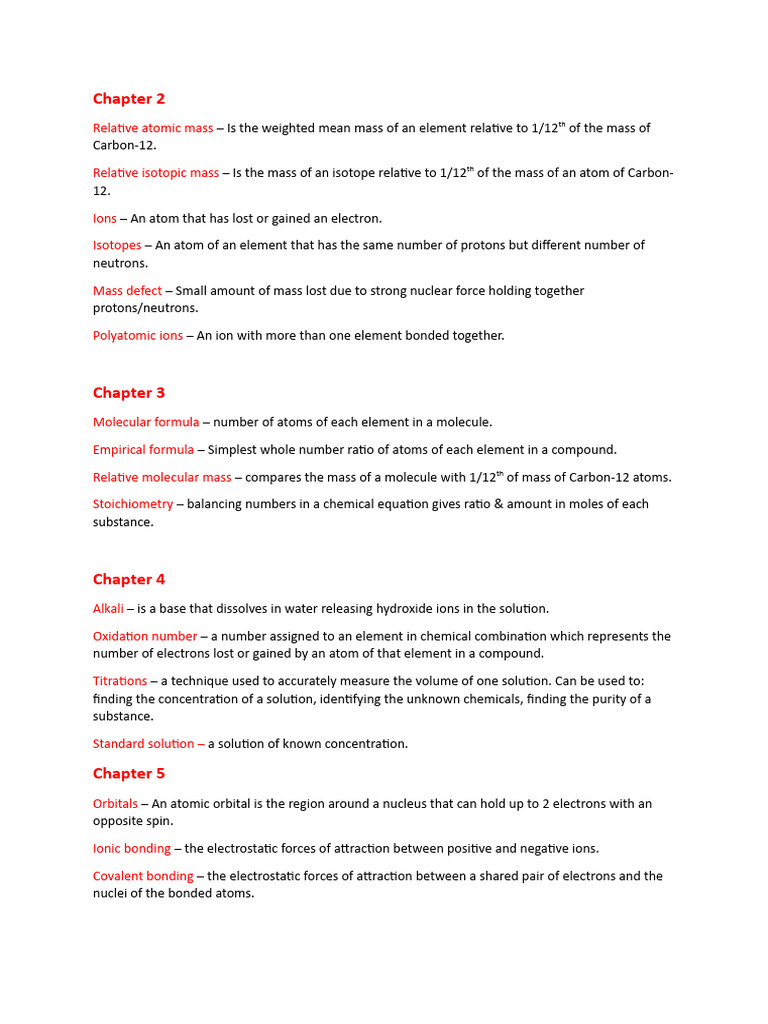 Chemistry Key Words and Definiton Paper 1 | PDF