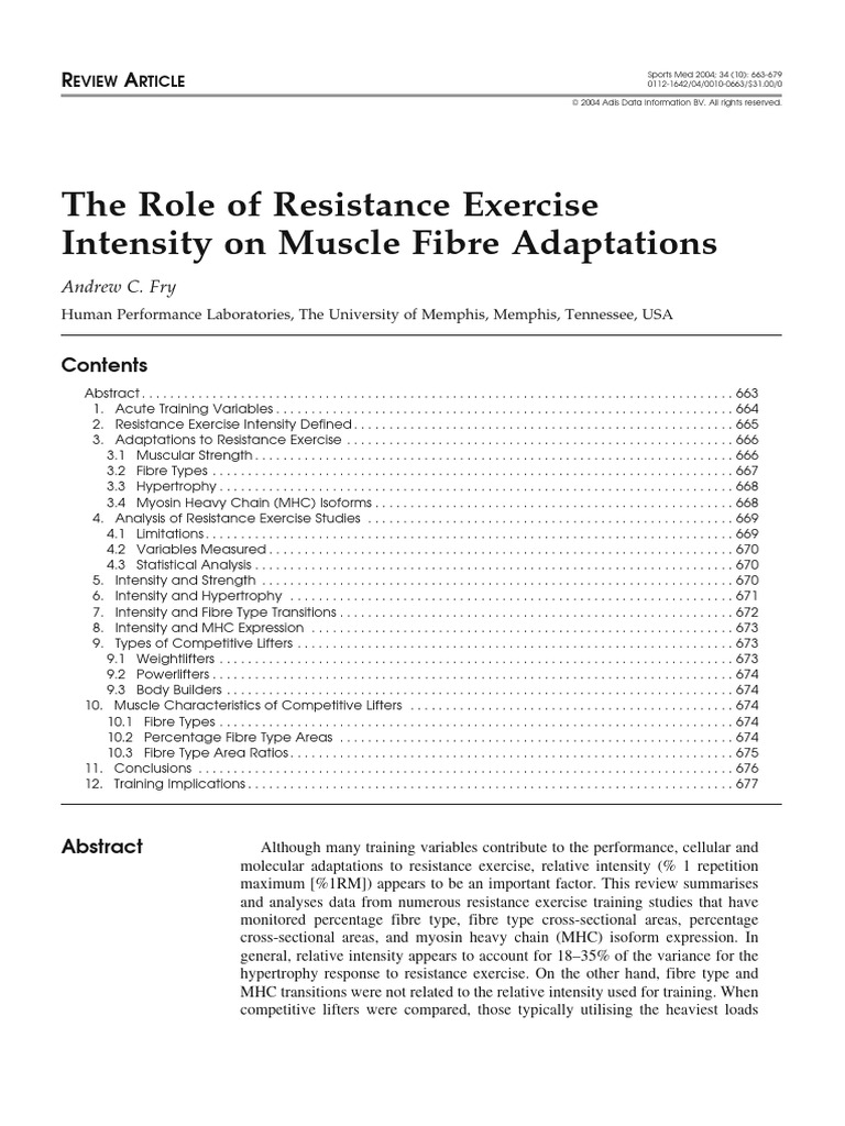 The Role of Resistance Exercise Itensity On Muscle Fiber Adaptations ...