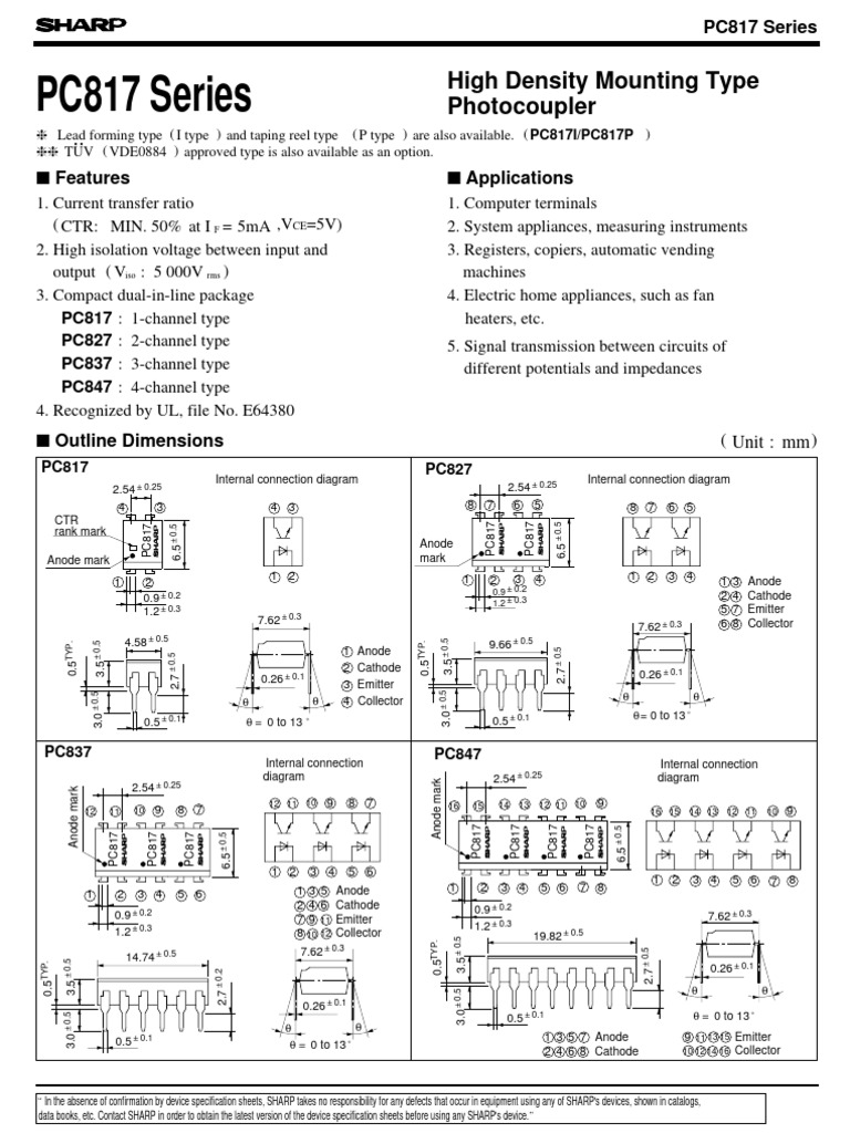 PC817 Optocoupler Datasheet | PDF | Anode | Electromagnetism