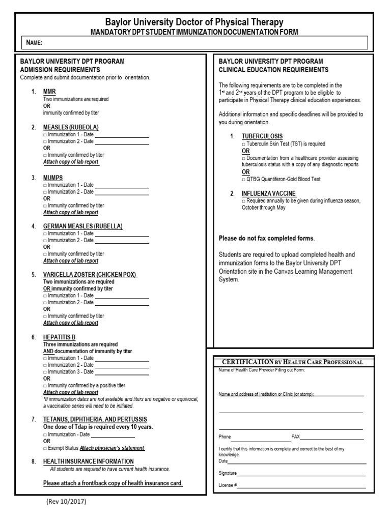 Baylor DPT Immunization Requirements | PDF | Vaccines | Public Health