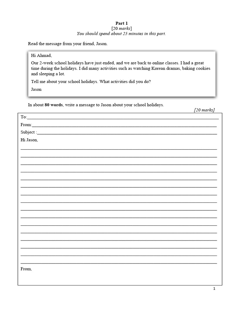 English Form 1 Paper 2 2022 | PDF
