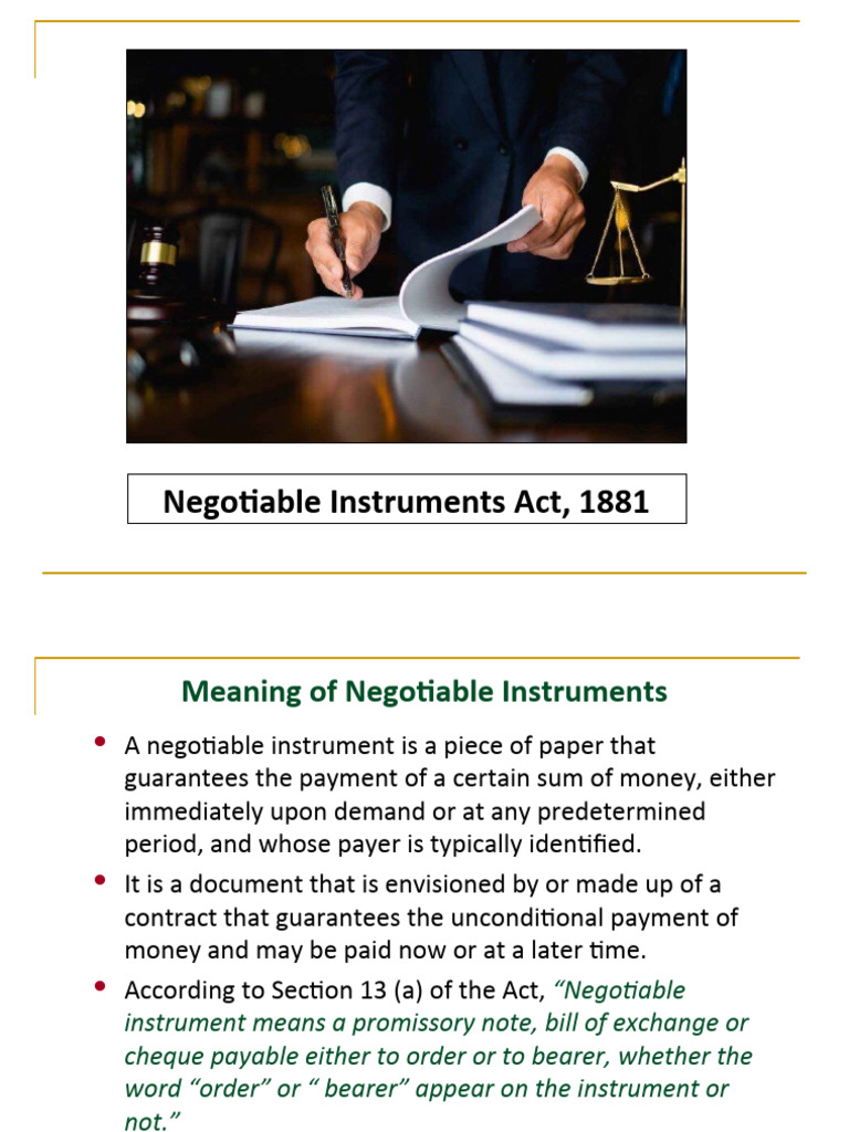 Overview of Negotiable Instruments Act | PDF | Negotiable Instrument ...