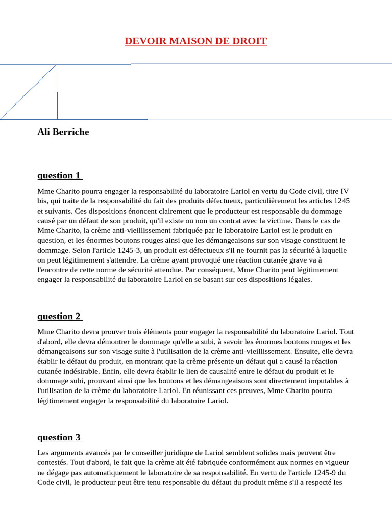 Responsabilité du fait des produits défectueux | PDF | Fiabilité du ...