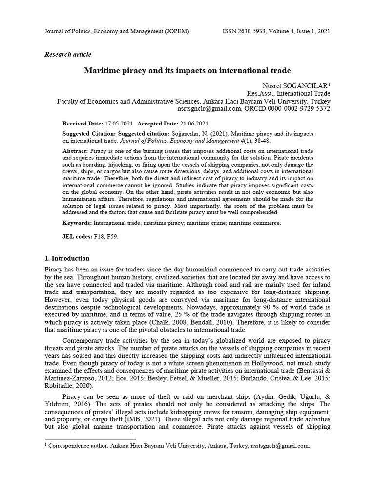 Maritime Piracy and Its Impacts On International Trade (#938594 ...