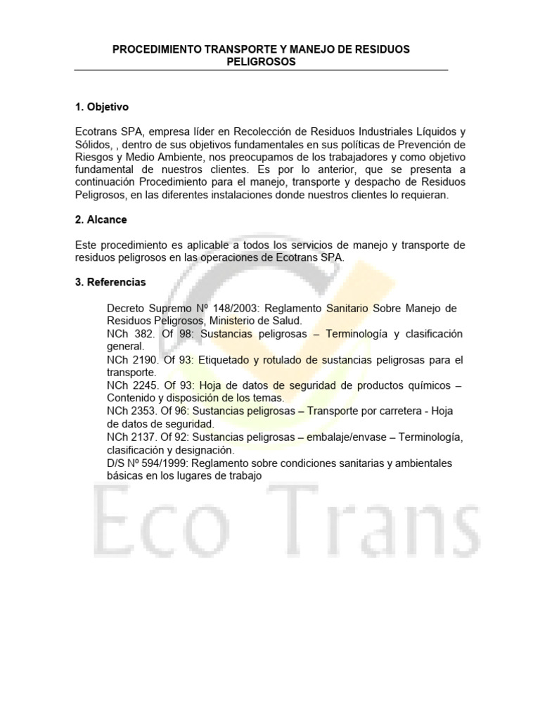 Manejo y Transporte de Residuos Peligrosos | PDF | Residuos | Camión