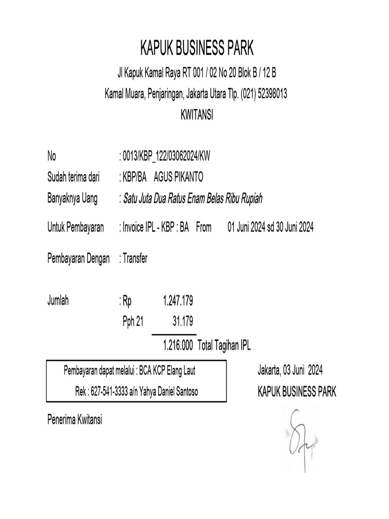 Tagihan IPL Kapuk Business Park | PDF