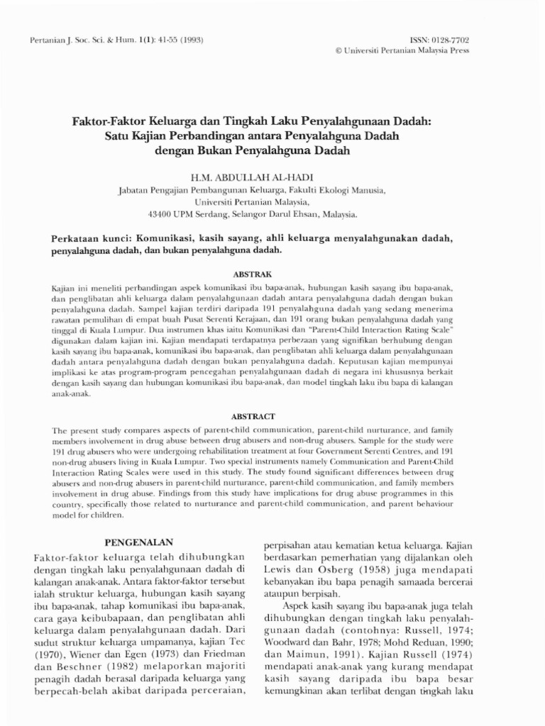 Faktor Faktor Keluarga Dan Tingkah Laku Penyalahgunaan Dadah Pdf