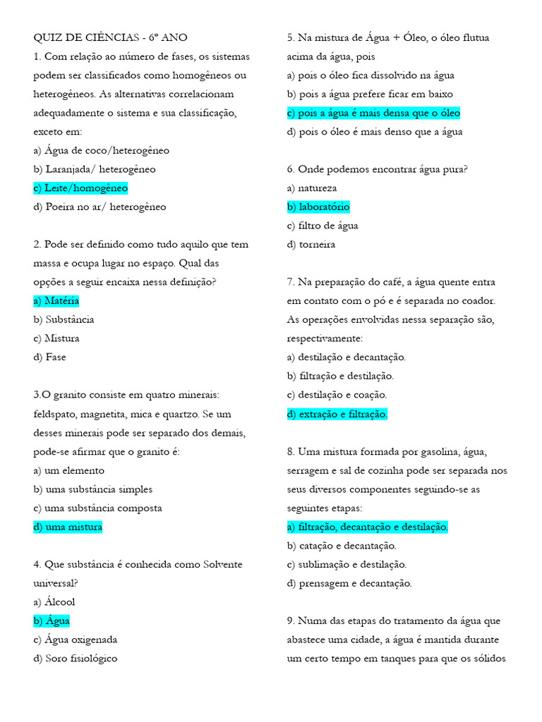 QUIZ DE CIÊNCIAS - 6º E 7º ANO | Download grátis PDF | Florestas ...