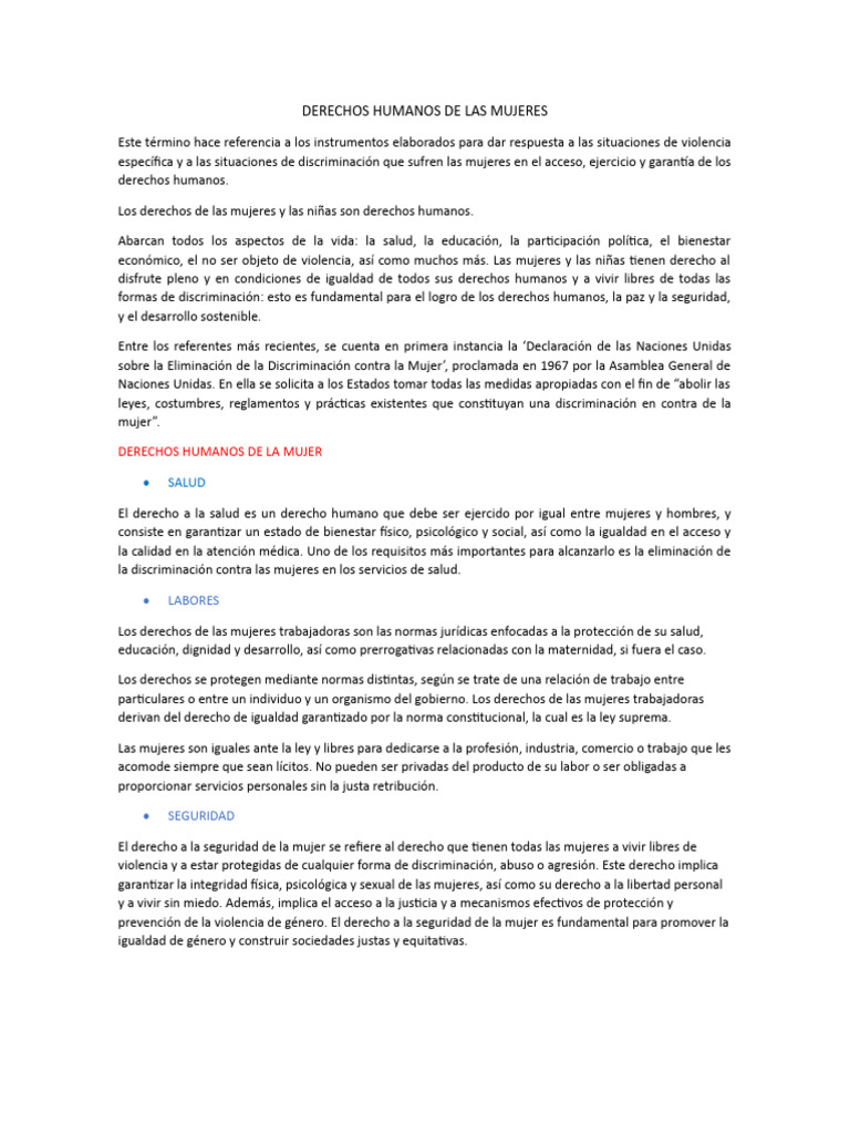 Derechos Humanos A La Mujer | PDF | Derechos humanos | Estudios de género