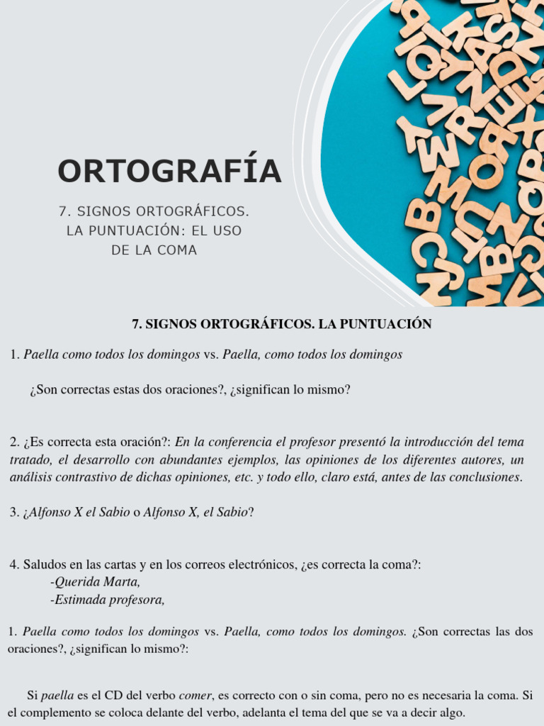 PP. ORTOGRAFÍA. 7. Signos Ortográficos. Puntuación | PDF | Coma