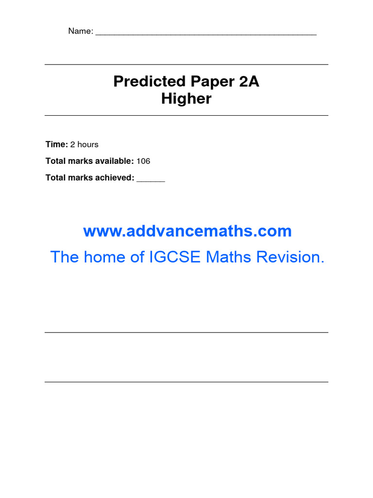 IGCSE Maths Practice Paper 2A | PDF | Circle | Equations